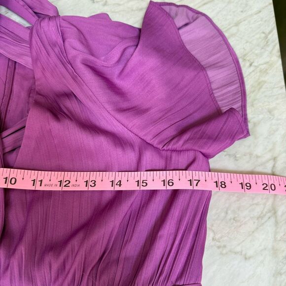 Anthropologie Deep V-Neck Vibrant satin Mini Dress size 10 - Picture 10 of 12